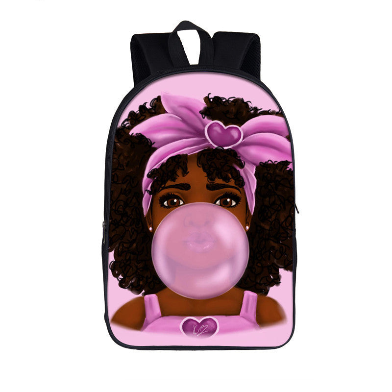 3D African Girl New Cartoon Print Backpack