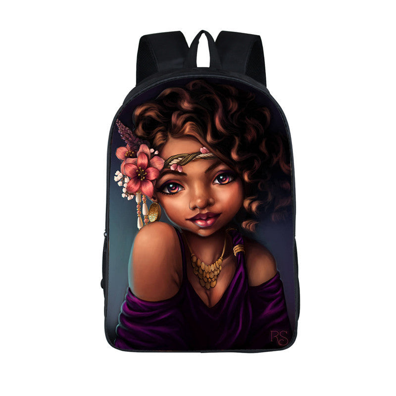 3D African Girl New Cartoon Print Backpack