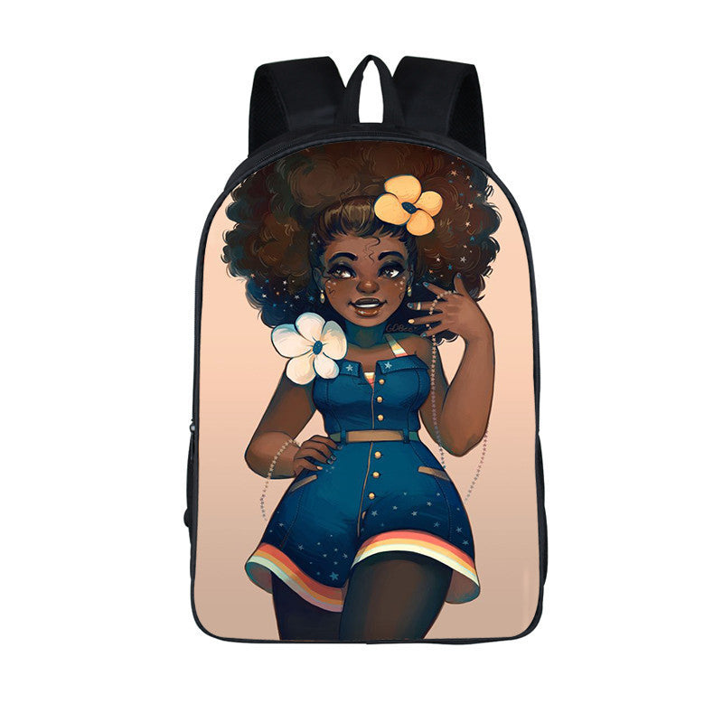 3D African Girl New Cartoon Print Backpack